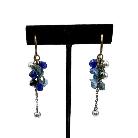 Vintage Blue And Silver Dangle Earrings Hinged Clasp - Picture 2 of 6